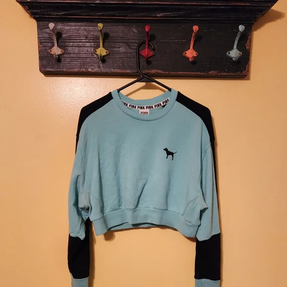 Victoria's Secret PINK women's blue/black crop sweatshirt - Picture 1 of 1